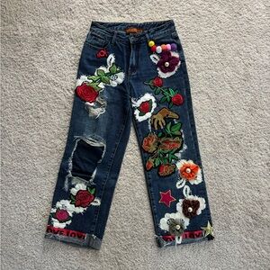 Embroidered Floral Ankle Jeans Boutique Size 28/29